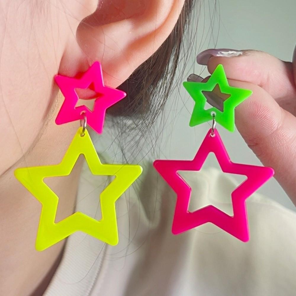 Y2K Star Pendant Earrings Geometric Pentagram Hollow Star Earrings Geometric Earrings Daily Wear