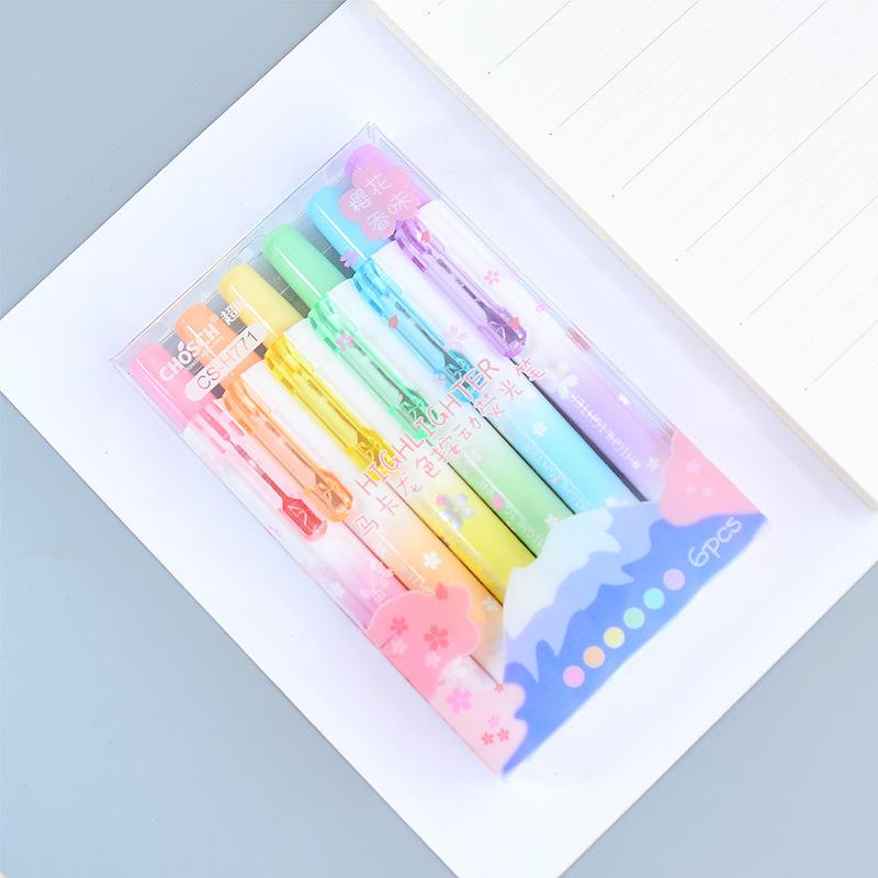 6 шт./компл. Kawaii выдвижные маркеры Macaron пастельный маркер флуоресцентные маркеры для школьных принадлежностей милые канцелярские принадлежности
