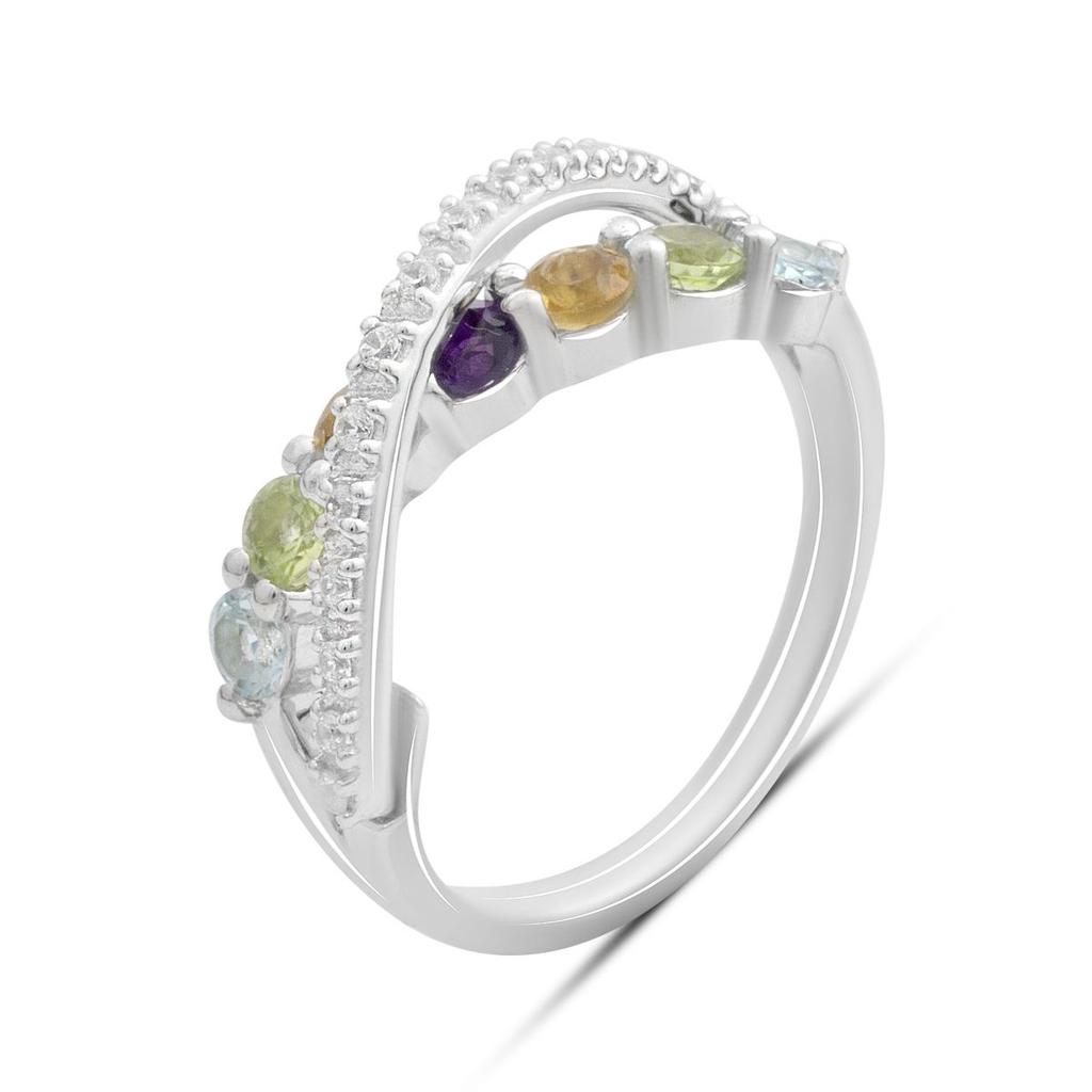 Серебряное кольцо с натуральным аметистом 1.117ct, цитрином, хризолітом, топазом, вес изделия 3,18 гр (2193258)