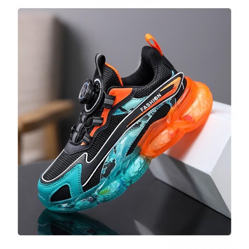 Boys Breathable Mesh Running Shoes With Rotating Snap Closure Ages 6-12 Lightweight Athletic Sneakers