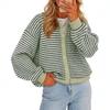 Women S Striped Knit Cardigan Round Neck Casual Sweater Coat