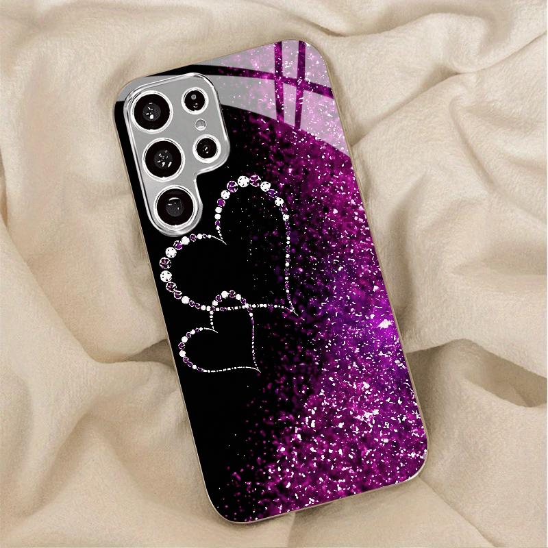 Позолоченный телефон, совместимый с Samsung Galaxy S26 S25 S24 S23 S22 Ultra Plus. изготовлено из закаленного стекла с декоративным узором в виде сердца
