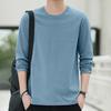 Men Tops Round Neck Long Sleeve Autumn Tops Solid Color Thin Bottom Tops Regular Style Casual Pullover Tops