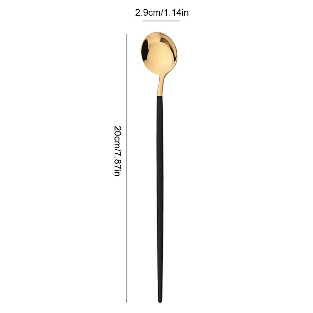 6 шт. Ложки для перемешивания кофе Набор столовых приборов Посуда Ложки для чая Сок Черное золото Посуда Ложка с длинной ручкой для мороженого Кухонные инструменты