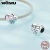 WOSTU 925 Sterling Silver Best Friends Series Pink Pet Paw Heart Charm Infinite Love Beads Fit Original Bracelet DIY Necklace