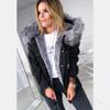 Women's Long-sleeved Warm Mid-length Distressed Large Fur Collar Hooded Denim Jacket