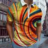 Casual Lapel T-shirt Young Men's Fashion Zipper T-shirt Short Sleeve T-shirt Men's 3D Orange Matte Print T Shirt