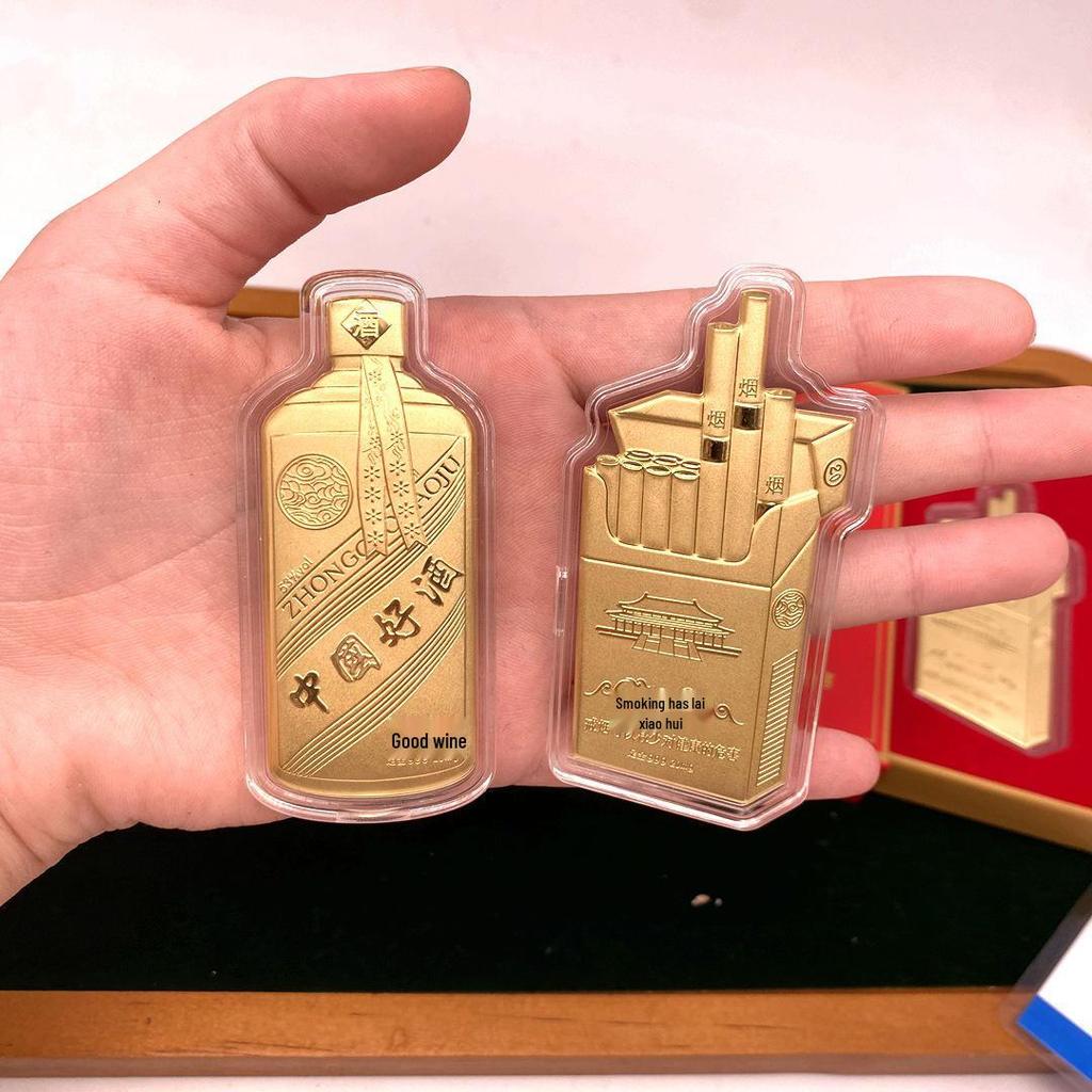 Golden Cigarette Case with Wine Gold Leaf and Fine Gold 999 Mobile Phone Sticker Set - Perfect Business Gift or Gift Box for Dad