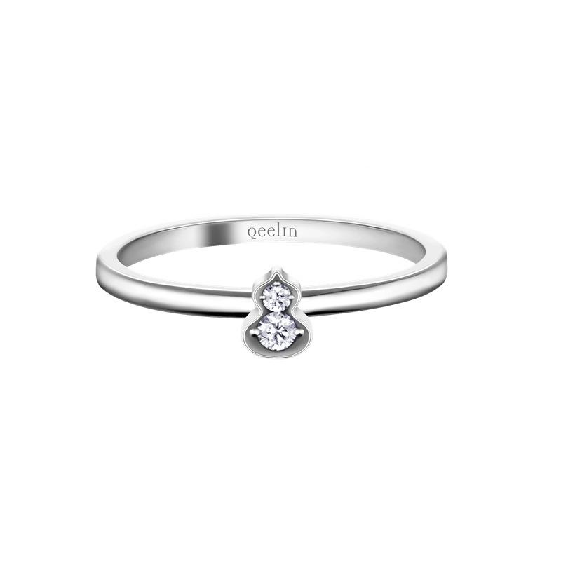 Qijia 925 Sterling Silver CNC Diamond Enamel Gourd Ring
