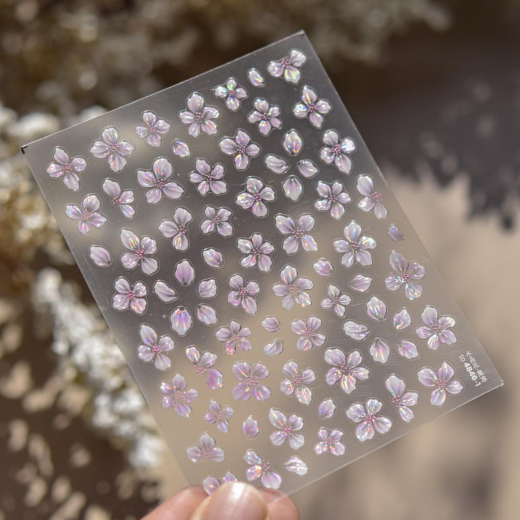 1pcs 5D Glitter Jasmine Flower Nail Stickers Embossed Flower Self-Adhesive Nail Art Decorations Decal Manicure Tools DIY
