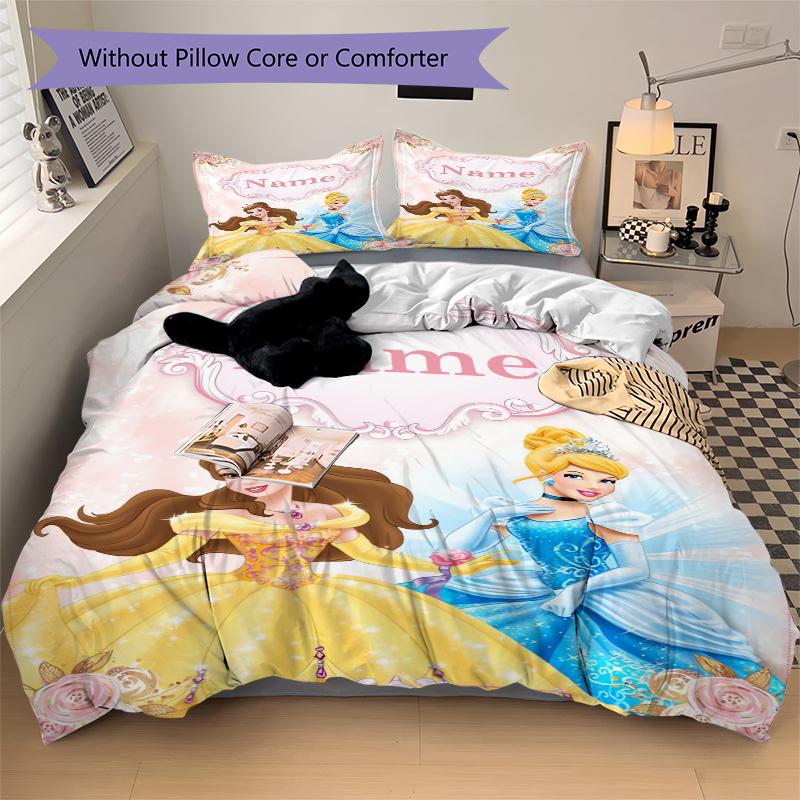 Custom Princesses Floral Bedding 3 Piece Set HD Print Duvet Cover Pillowcases for Teens Adult Bedroom Decoration