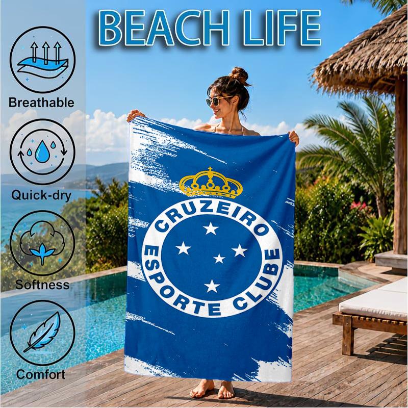 Cru-zeiro Esporte Club Crest Printed Microfiber Beach Towel, Soft And Absorbent, Quick-Dry, Ideal for Summer Travel, Beach Essential, Swimming Pool