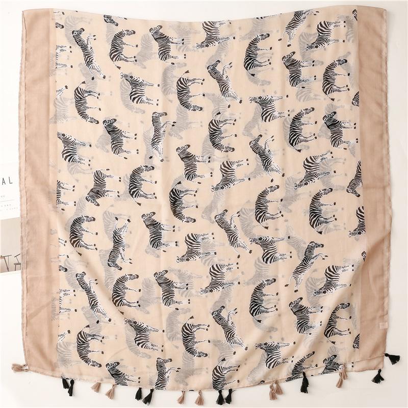 Japanese Style Fresh And Natural Animal Zebra Print Tassel Cotton Linen Hand Feel Scarf For Sun Protection And Warmth, Women'S Shawl