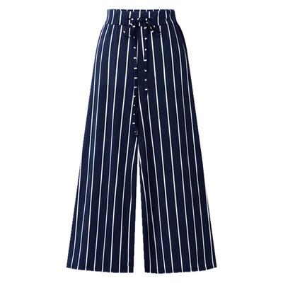 Полосатые брюки широкие от бедра для женщин летние свободные брюки для полных мм большого размера 200 катти с высокой талией черные женские брюки тонкие брюки длиной девять точек