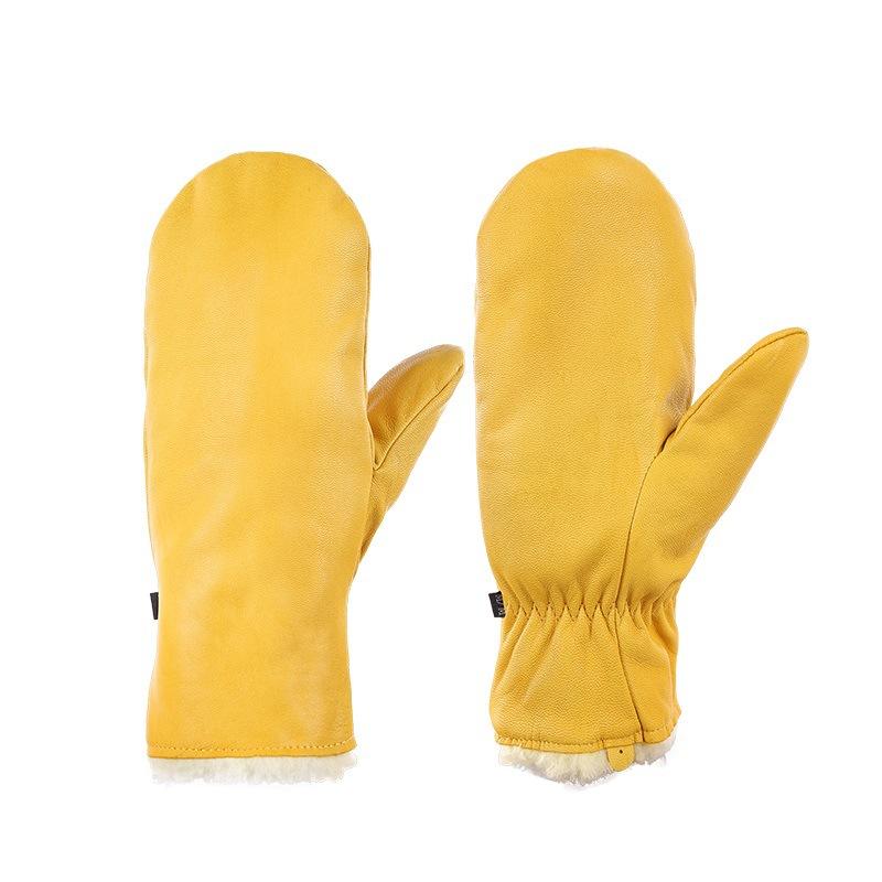 Aozhe Sheepskin Cold-proof Ski Gloves with Floor and Winter Waterproof Fleece Thickened Outdoor Snow Board Gloves