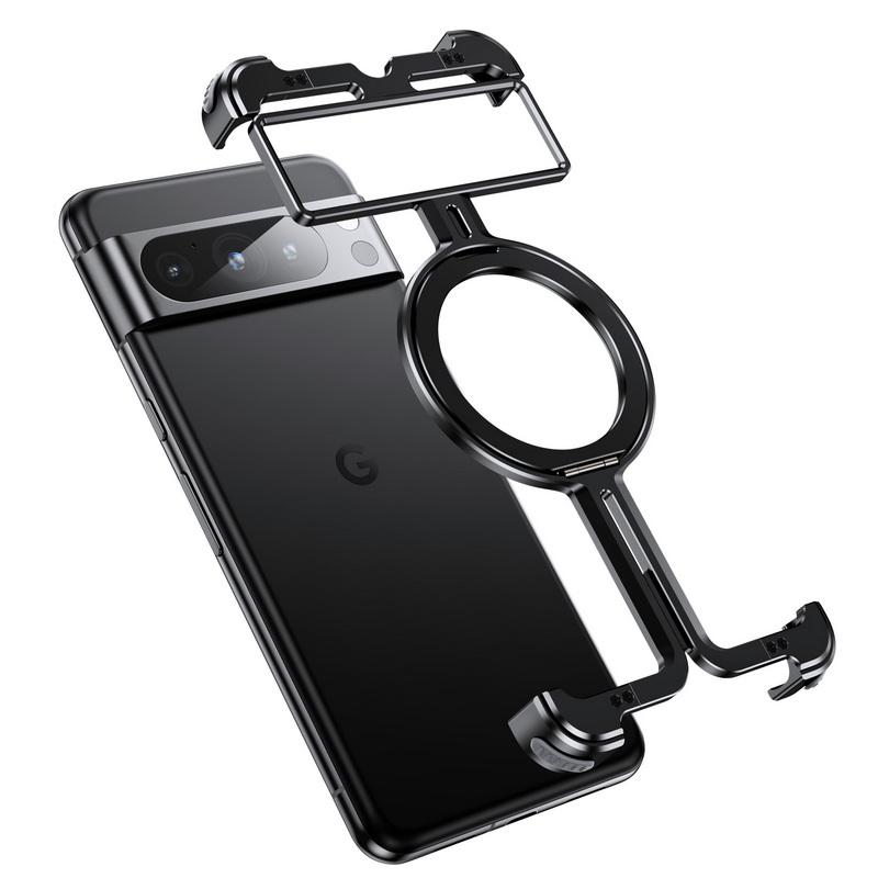 Aluminium Alloy Frameless Phone Case For Google Pixel 9 Pro XL 9 Pro 8 Pro Wireless Charge Magnetic Ring Stand Shockproof Cover