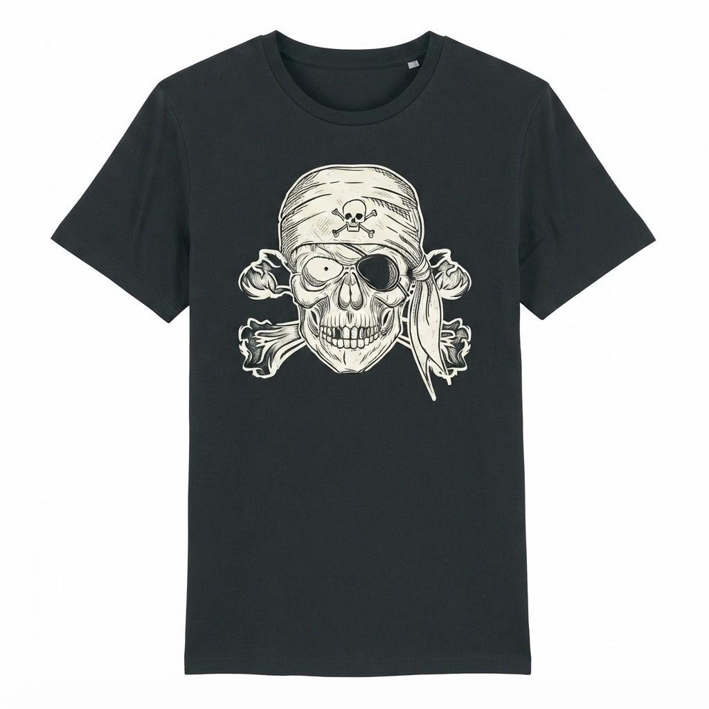 Pirate Skull Head Dead Pirates Ship Bones Tattoo T-Shirt Halloween