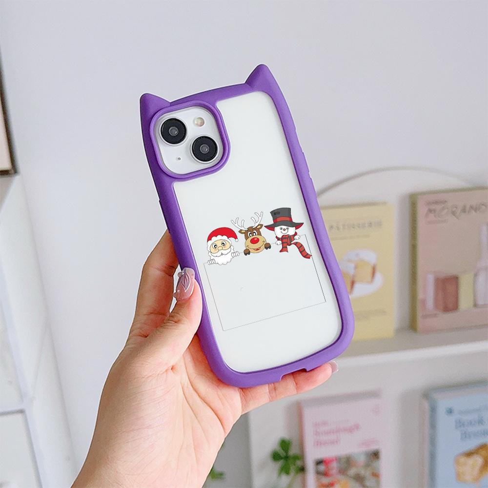 Мягкий чехол для телефона с кошачьими ушками для iPhone 16 15 14 13 12 11 Pro Max Plus XR X XS TPU Anti-Drop Прозрачная акриловая задняя крышка NY23 Новогоднее рождественское искусство