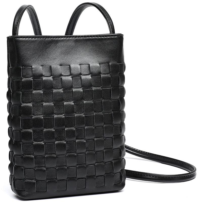 Small goatskin simple leather woven mobile phone bag female lightweight shoulder messenger bag