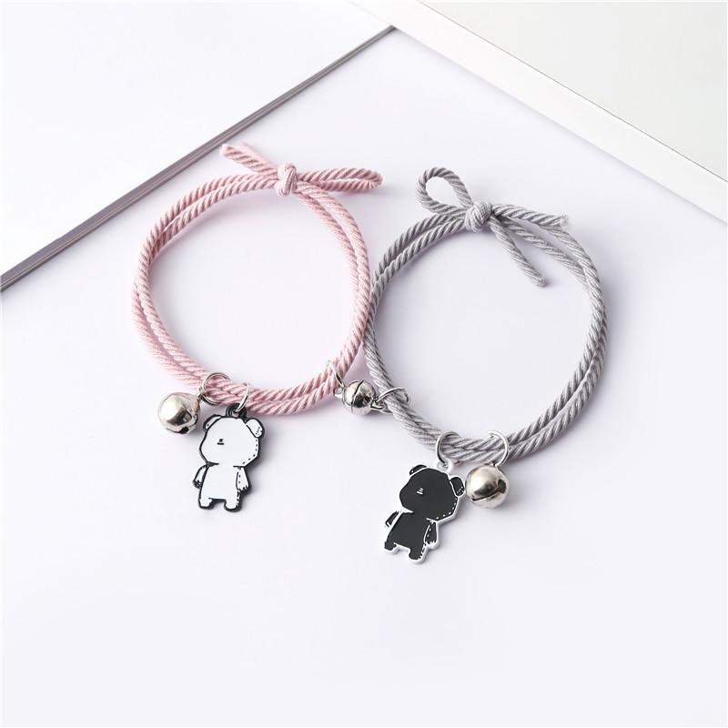 CANXING 2pcs Black and White Cut-out Bear Bracelet Women Lover's Couple Magnet Charm Female Male Paired Friendship Jewelry