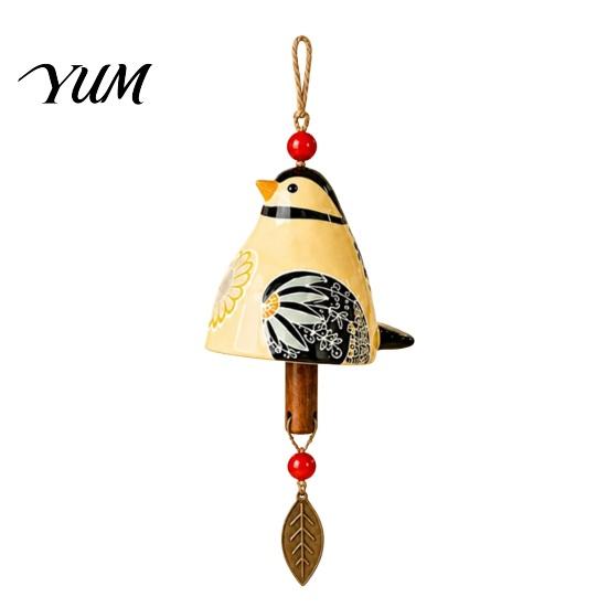 Healing Garden Sound Decor Bird Wind Chime with Bell, Hand-Painted Resin Hanging Decoration Unique Housewarming Gifts for Patio Porch, Outdoor