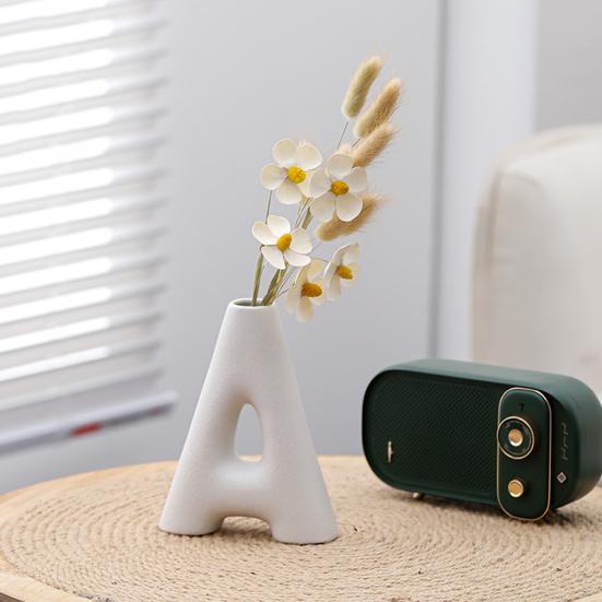 Ceramic Letter Vase Tabletop Ornamental Flower Holder Minimalist Style Solid Color Vase for Home Decor Living Room Dining Room