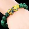Feng Shui Bracelet, Green Jade Stone Beads Bracelet Unisex Feng Shui Pi Xiu Wristband Gold Wealth Pixiu Women Men Bracelets-Black Green