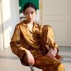 New 100% mulberry silk digital spray painted lapel long sleeved commuting home suit set for women's silk pajamas