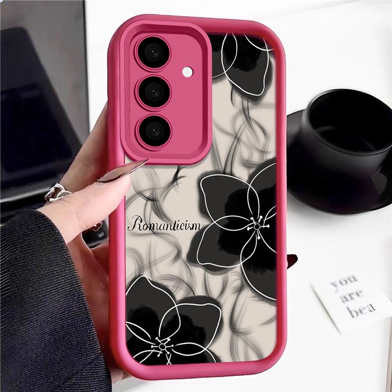 Ударопрочный чехол цвета конфет для Samsung S25 S24 S23 Ultra Plus S22 S21 S20 Fe A55 A54 A53 A35 A34 A25 A15 5g черный цветочный принт силиконовый мягкий чехол