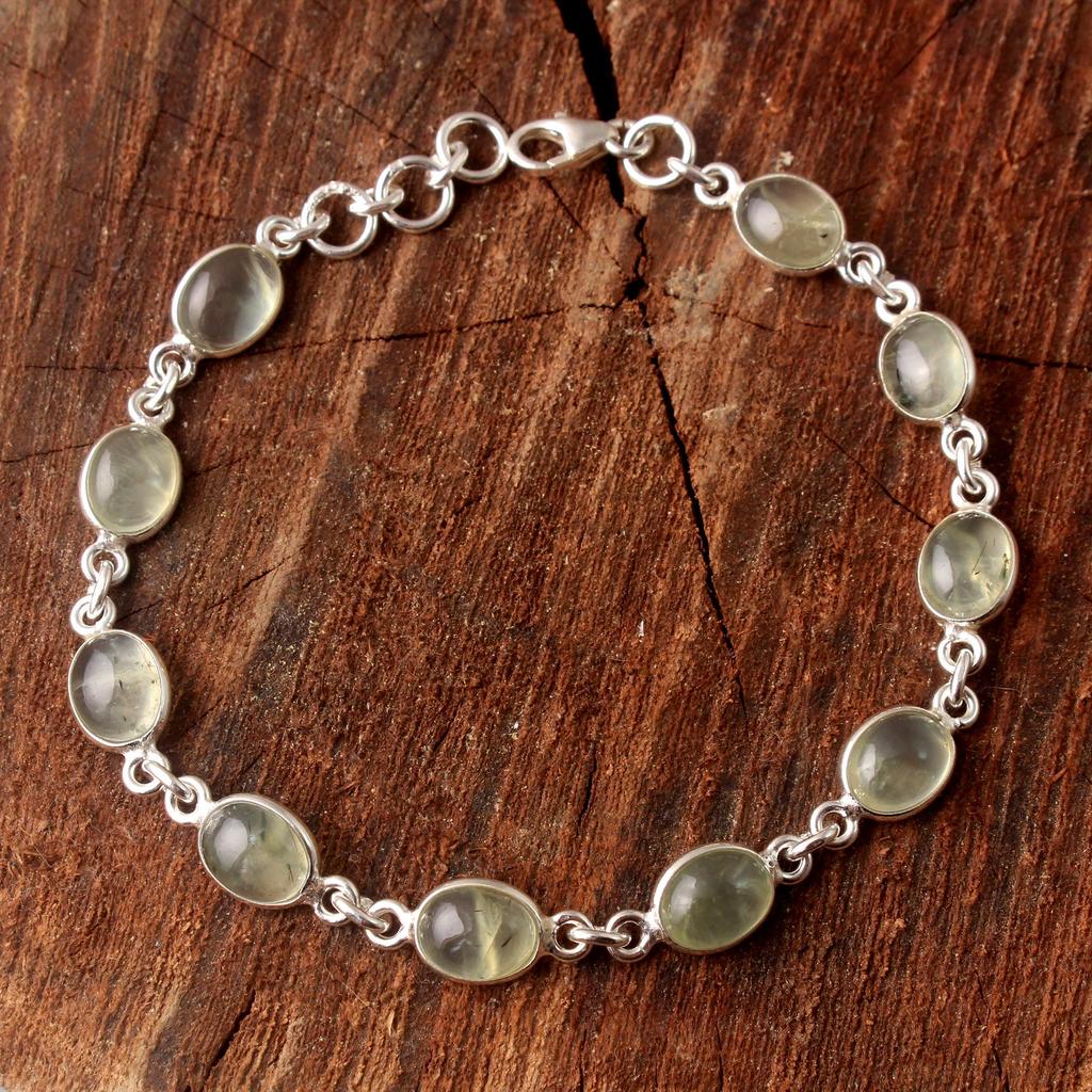 Prehnite Gemstone 925 Sterling Silver Handmade Jewelry Women Bracelet