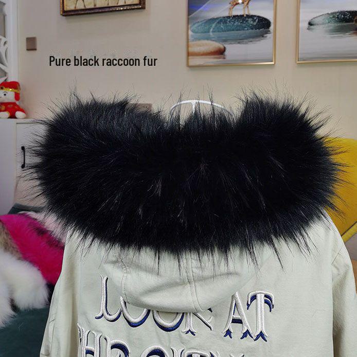 Женский воротник из искусственного меха лисы и енота черного и белого цвета для пуховой шапки - Единичная покупка