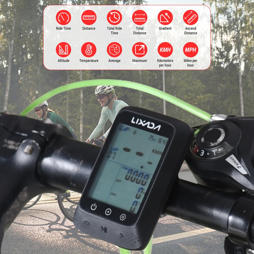 Bike Computer GPS Wireless Waterproof ANT+ Sensor and BT 2.3in Altitude Gradient Heart Rate