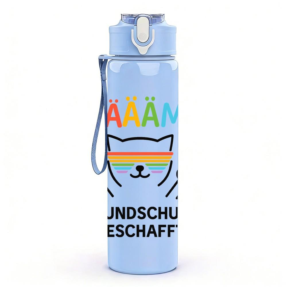 1PC Baaam Cat Kindergarten Text 750ml Color Plastic Sports Water Bottle Leakproof Flip Straw Lid Suitable for Sports Office Home Use
