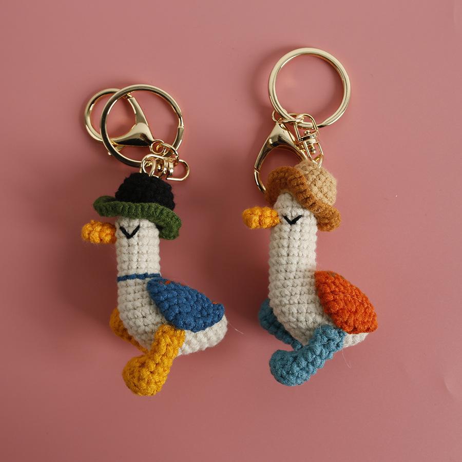 Cute Glasses Chick Crochet Keychains Knitting Cartoon Chick Doll Keyrings For Bag Pendant Knitted Funny Duck Keyrings Wholesale