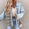 Женская куртка Джинсовая куртка с длинным рукавом в клетку Рубашка на пуговицах Куртка Топ