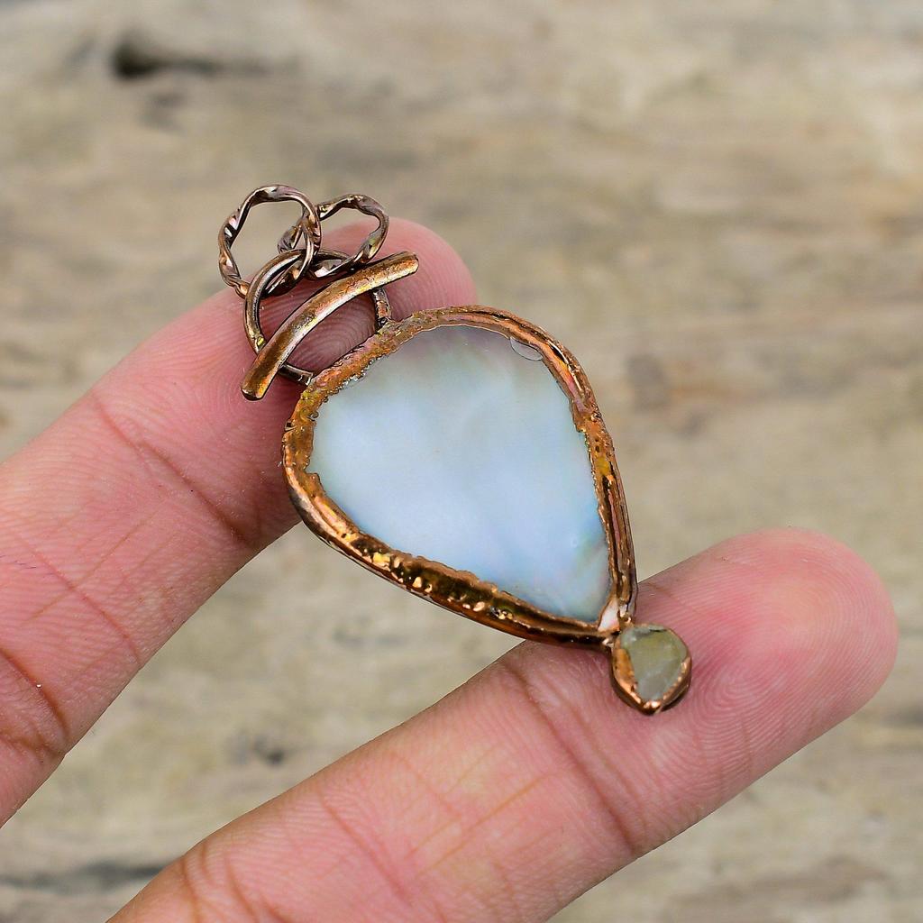Mother Of Pearl Pendant Electroformed Copper Pendant Elegant Jewelry Gemstone Pendant Handmade Pendant Electroformed Jewelry Engagement Gift