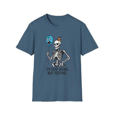 Unisex Softstyle T-Shirt Cocky Skeleton Party Hat Balloon Halloween Humor Fall
