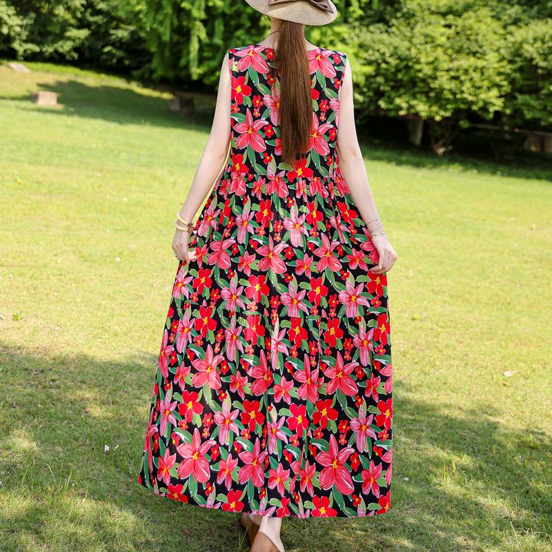 Элегантное женское платье без рукавов больших размеров с коротким рукавом и винтажным принтом, длинное платье, летняя повседневная женская одежда среднего возраста