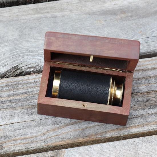 Set Sails Pirate Telescope - миниатюрная морская складная подзорная труба из чистой латуни с деревянным подарком