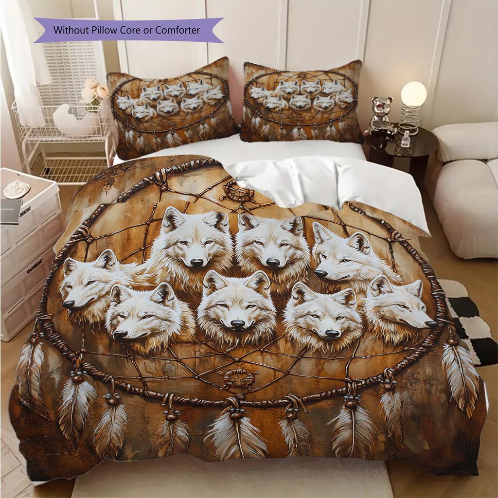 Wolf Pattern Bedding Quilt Set Quilt Cover Pillowcase Home Decoration Birthday Gift (1 * duvet cover + 2 * pillowcase, without core)