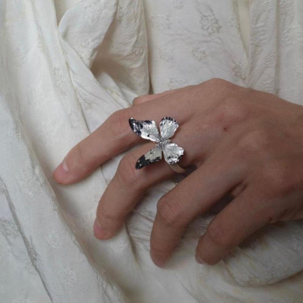 Vintage Realistic Butterfly Ring Shiny Opening Ring Stackable Dreamlike Butterfly Ring Decoration