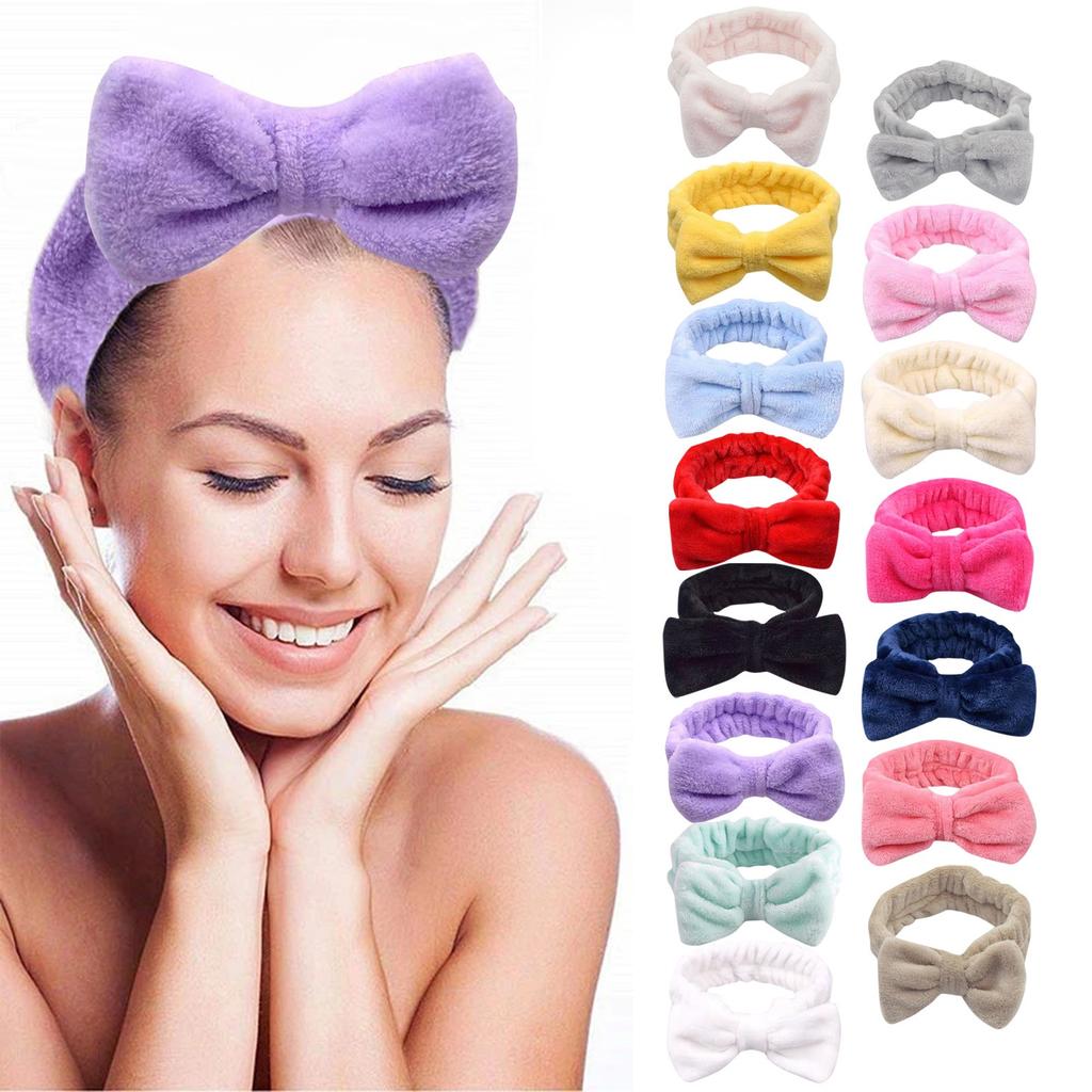 Bowknot Headband Solid Color Ladies Wide Face Wash Headband Plush Headband