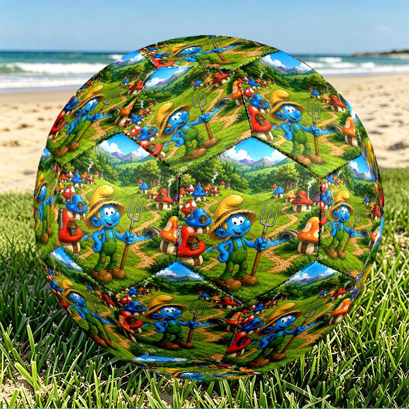Blue Smurfs Print Size 5 Soccer Ball, PU Wear Resistant Football for Match Training and Daily Practice, Birthday Gift for Soccer Fans