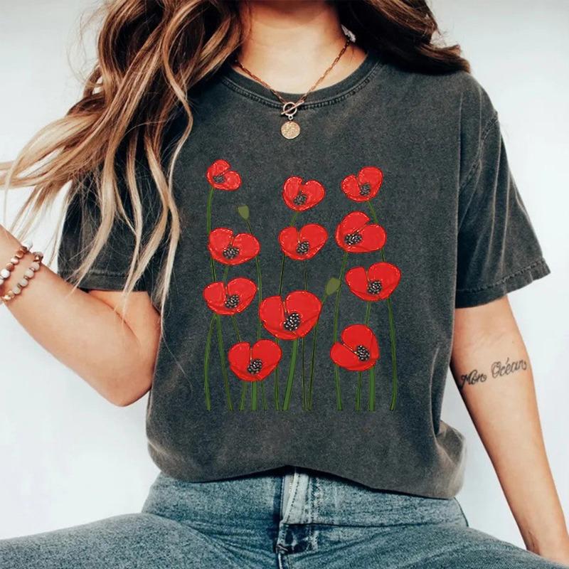 Футболка с круглым вырезом и короткими рукавами из чистого хлопка, выстиранная и состаренная, с цветочным узором, летняя, новая, удобная