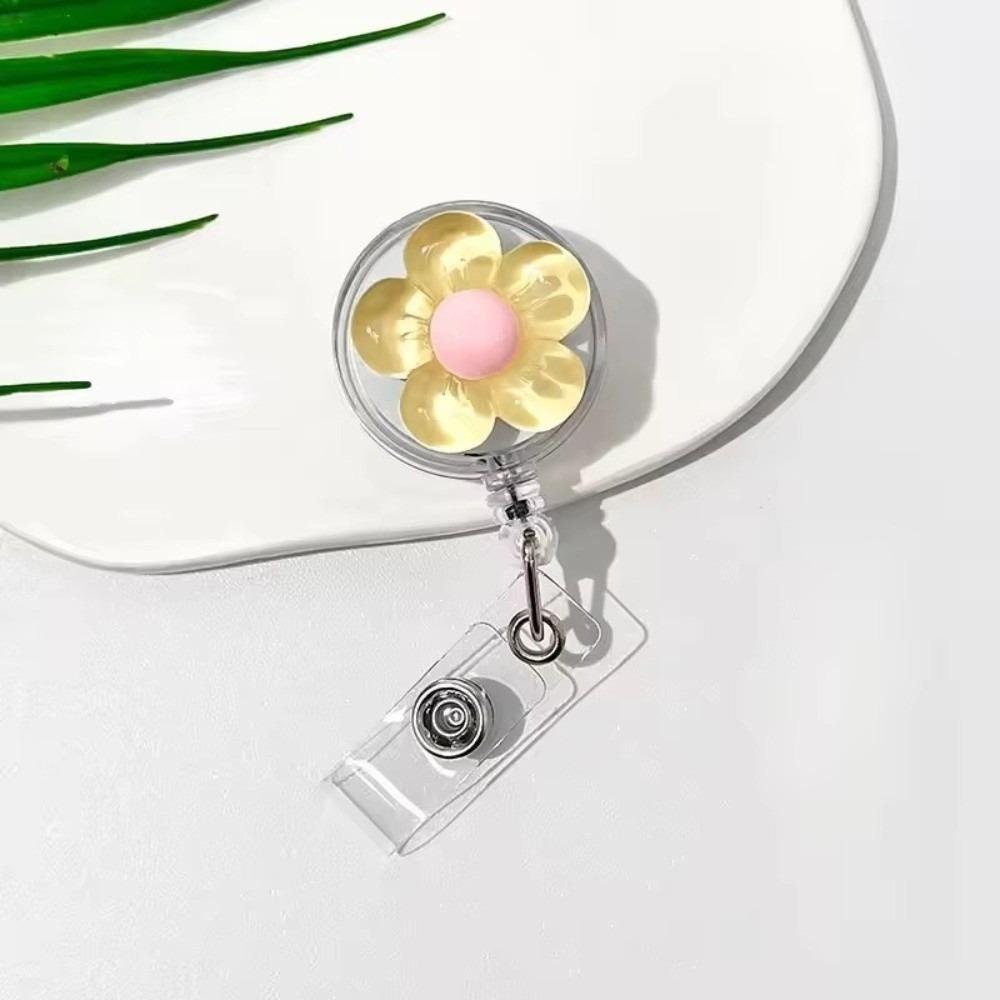Transparent Worker ID Card Pull Buckle Cute ID Card Badge Holder Clip Floral Badge Reel For Women
