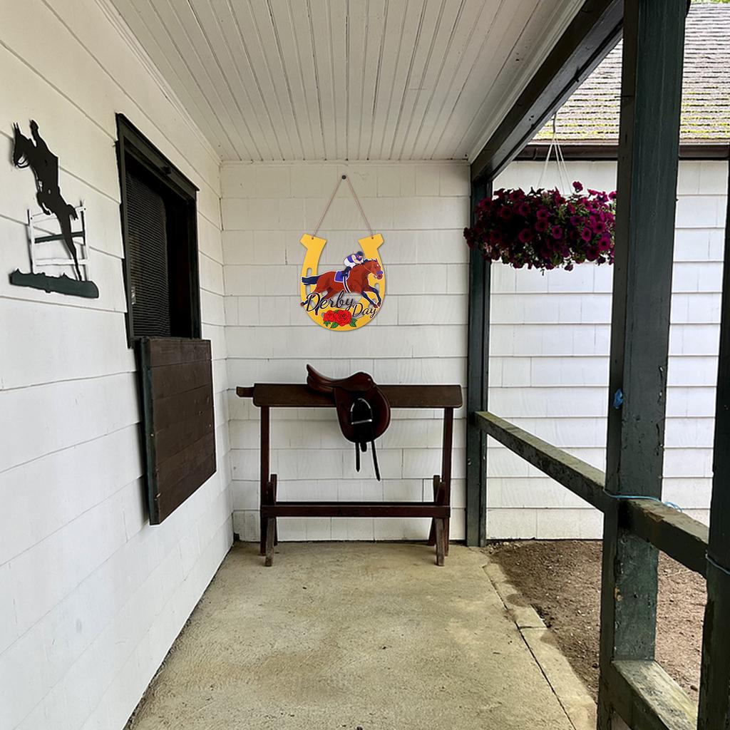Кентукки Дерби Лошади Рождественские Украшения День Дерби Деревянная Вывеска на Входную Дверь Бег за Розами Подвеска на Дверь Жокей Подкова Подвеска на Крыльцо