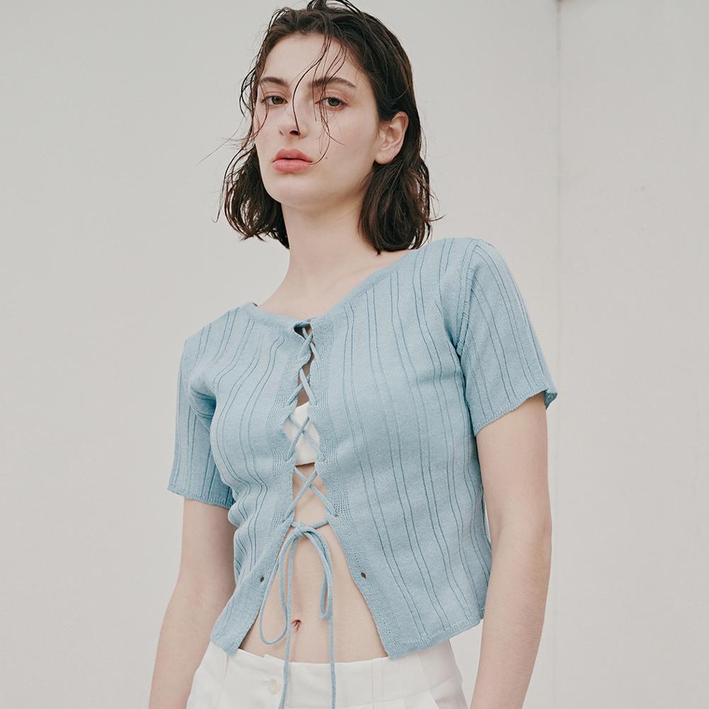 ODER Eyelet Bamboo Two-Way Cardigan - Blue