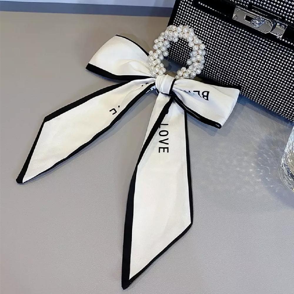 Винтажная шелковая резинка для волос с отделкой жемчугом и различными узорами для женщин