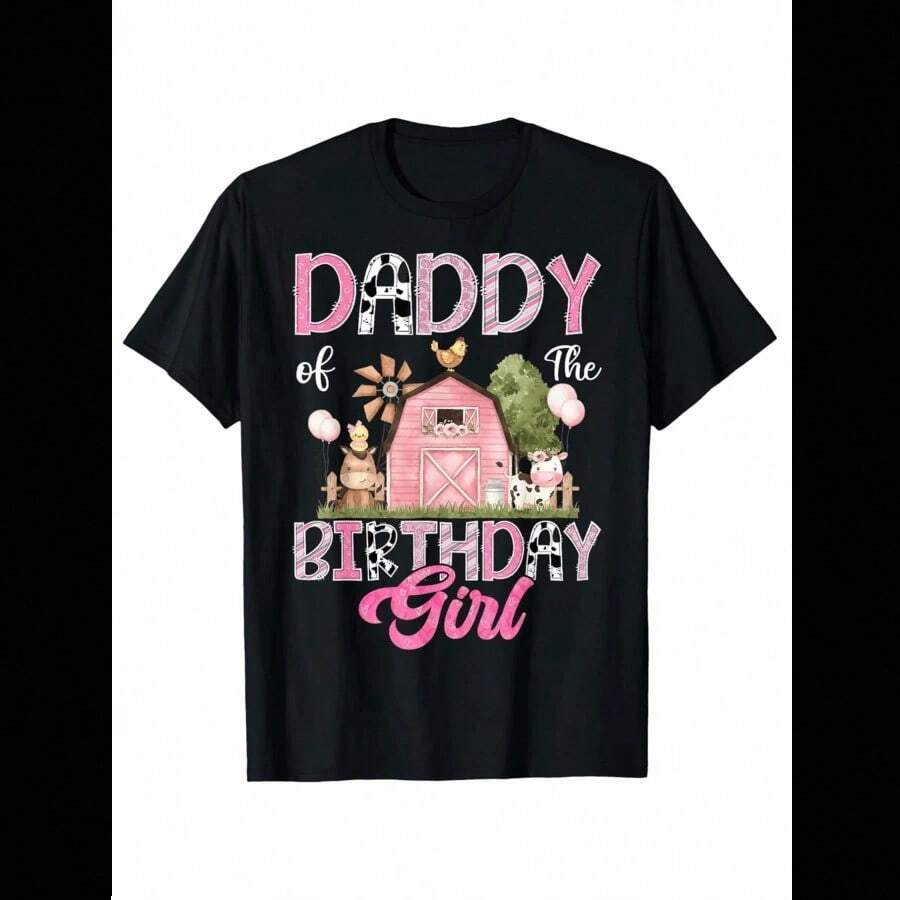 G Pure Cotton SingleSided Printed Round Collar ShortSleeved TShirt Birthday Dad Girl Farm Cow Pink St Birthday TShirt