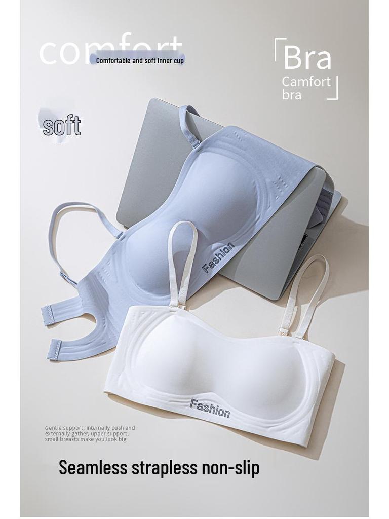 Seamless Push-Up Strapless Bandeau Bra for Women - Anti-Slip, Non-Drop, Backless Design, Enhances Small Chest